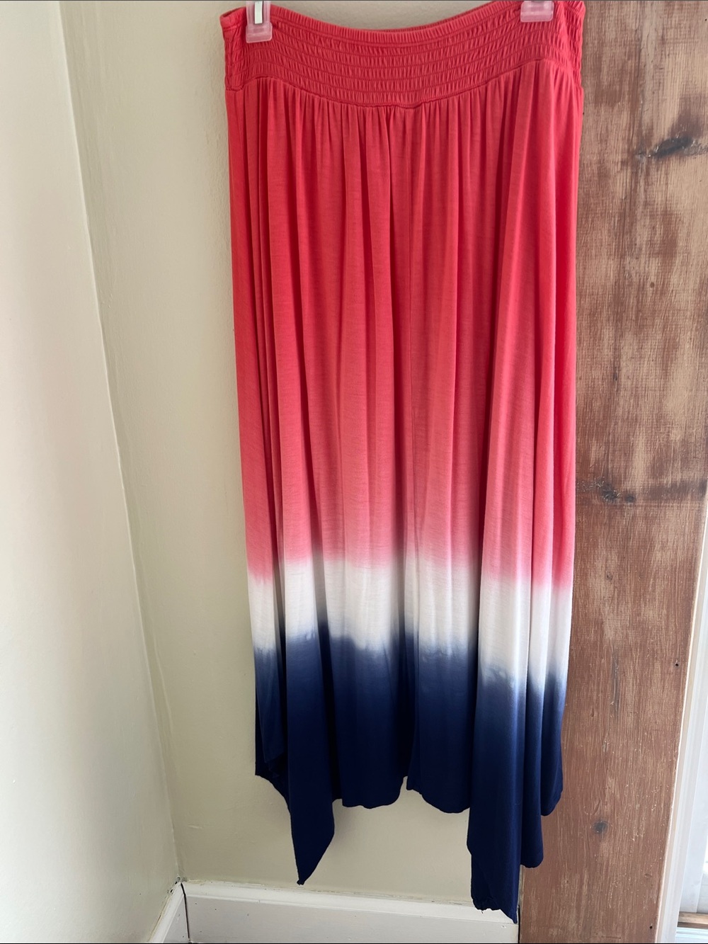Time and Tru Coral, White & Navy Ombre Maxi Skirt